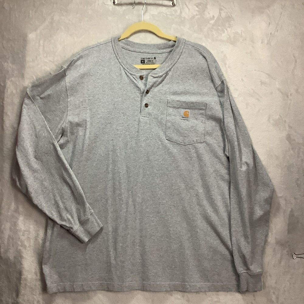 Carhartt Henley 3 button loose fit T shirt size  XL TKO128-M Long Sleeve heavywt